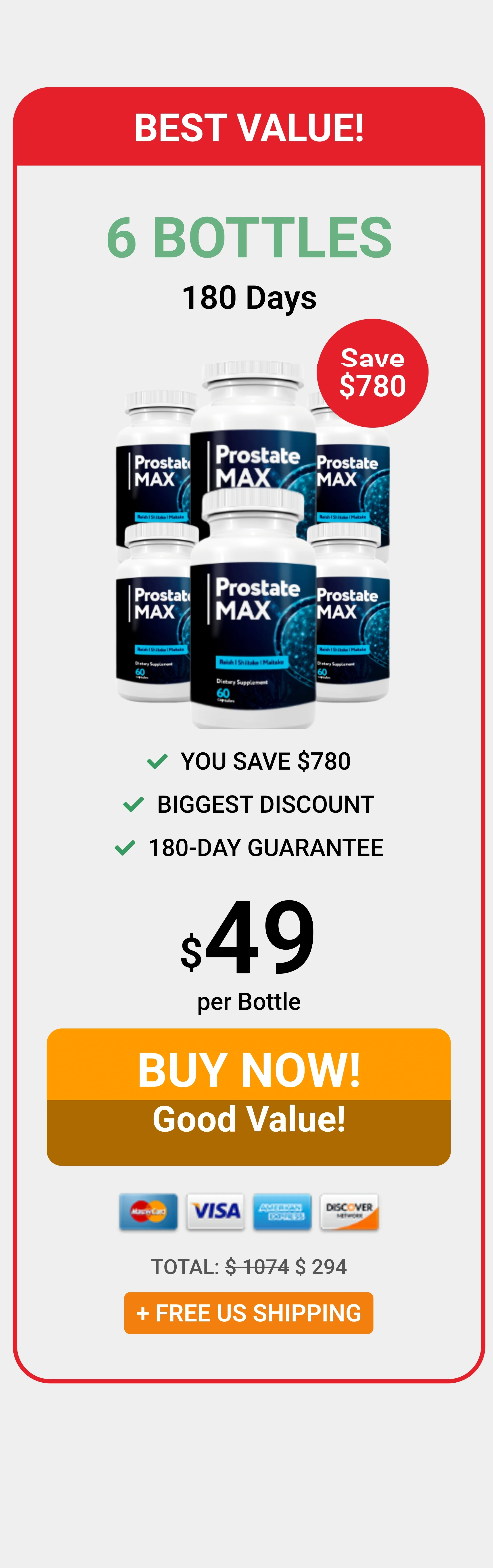 Prostate Max™ 6 bottles pricing